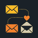 Illustration of envelopes connected by a dotted flow with a heart icon