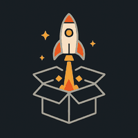 Illustration of a rocket launching out of an open box